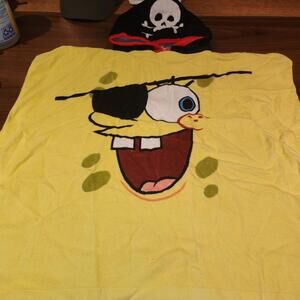 NEW Kids Spongebob Pirate Hooded Towel Coverup Poncho, Great for Pool Beach